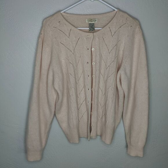 Yarn Works Lambs Wool RabbitâHairâBlendâBabyâPinkâButtonâDownâSweater - Picture 2 of 11